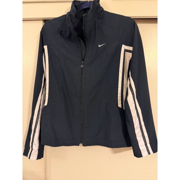 NIKE WOMENS NAVY BLUE WHITE TRACK FULL ZIP JACKET SZ MEDIUM M - Picture 1 of 4